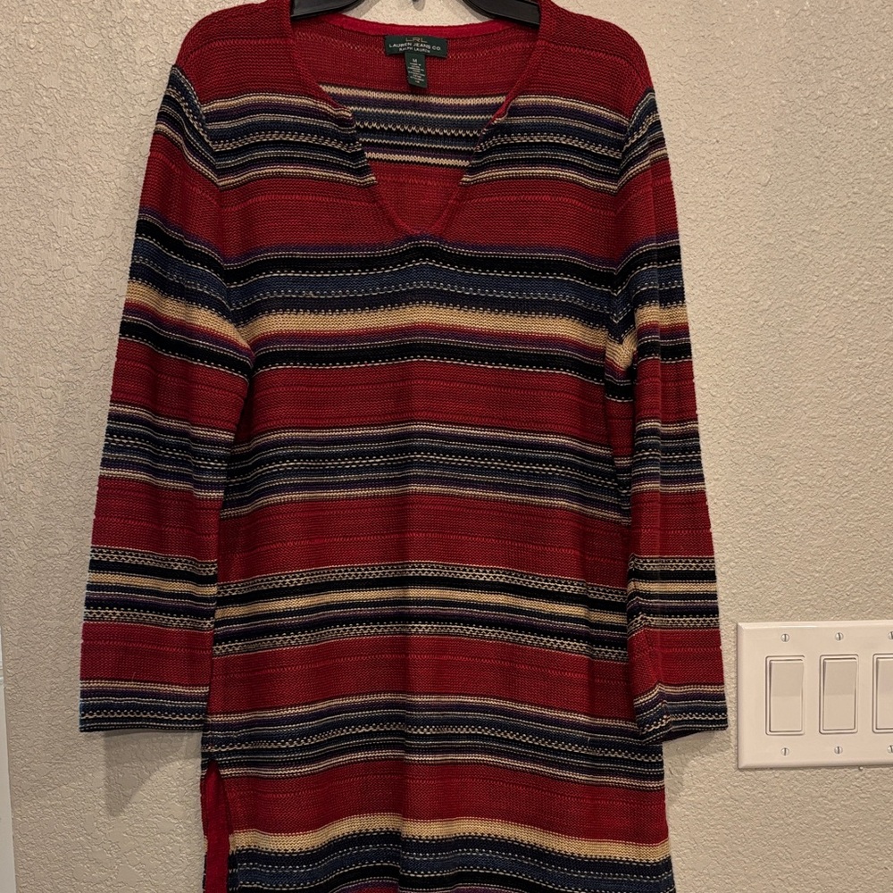 Lauren Ralph Lauren Striped Red, Blue, and Tan Knit Sweater